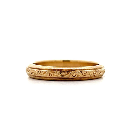 Vintage Retro Engraved Wedding Band in 14k