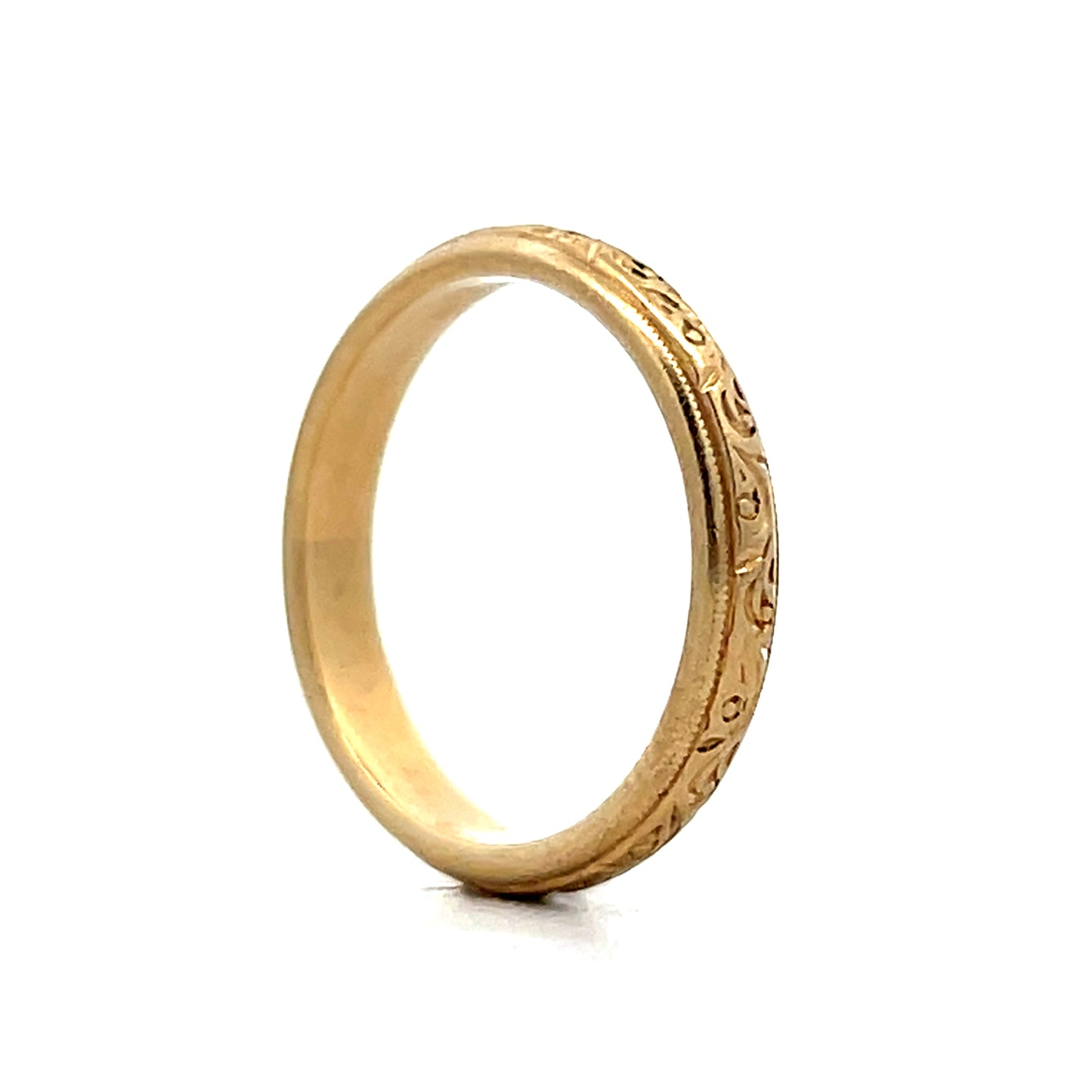 Vintage Retro Engraved Wedding Band in 14k