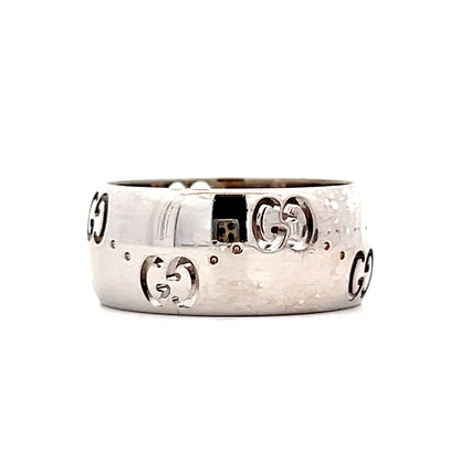 Gucci Icon 8mm Engraved Ring in 18k White Gold