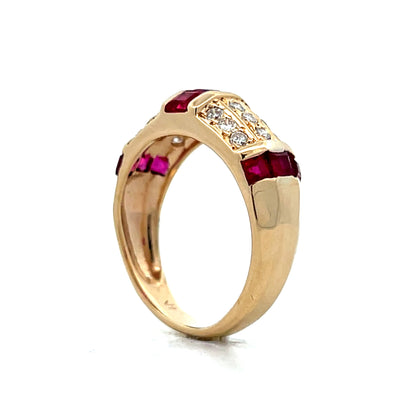 .60 Step Cut Ruby & Diamond Cocktail Ring in 14k