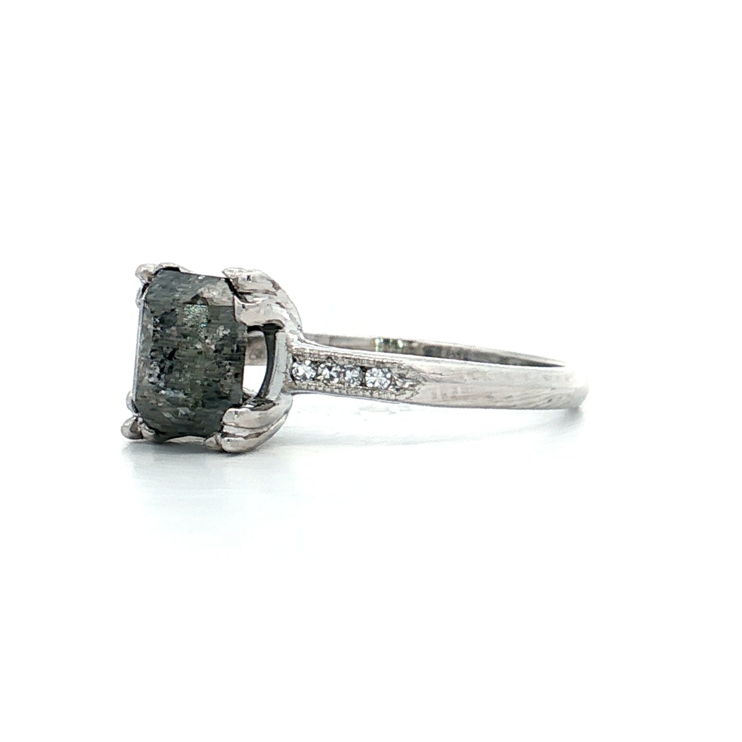 1.33 Emerald Rose Cut Diamond Engagement Ring Platinum