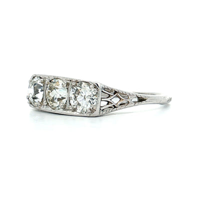 1.40 Antique Deco Three Stone Diamond Engagement Ring 18k