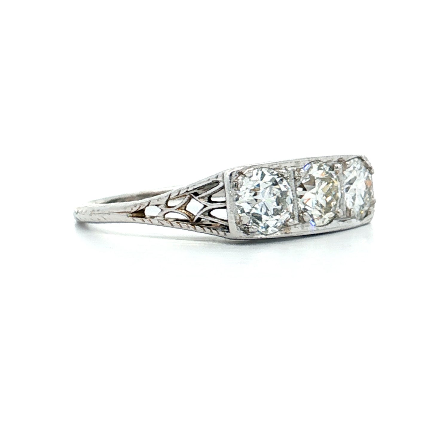 1.40 Antique Deco Three Stone Diamond Engagement Ring 18k