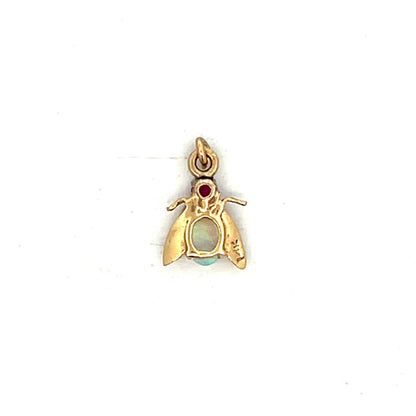 .09 Ruby & Opal Insect Charm in 14k Yellow Gold