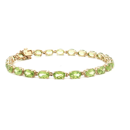 11.52 Oval Peridot Tennis Bracelet in 14k Yellow Gold
