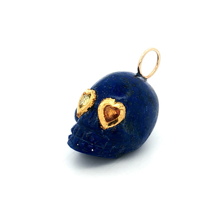 1 Carat Sapphire & Lapis Lazuli Skull Charm Pendant 18k