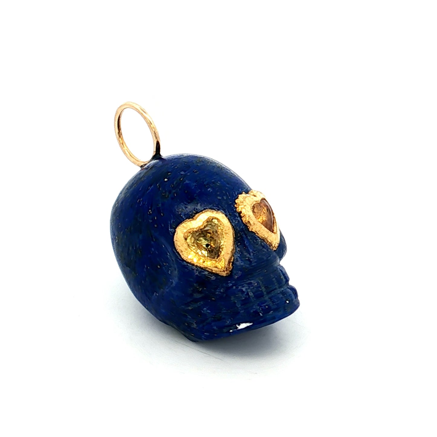 1 Carat Sapphire & Lapis Lazuli Skull Charm Pendant 18k