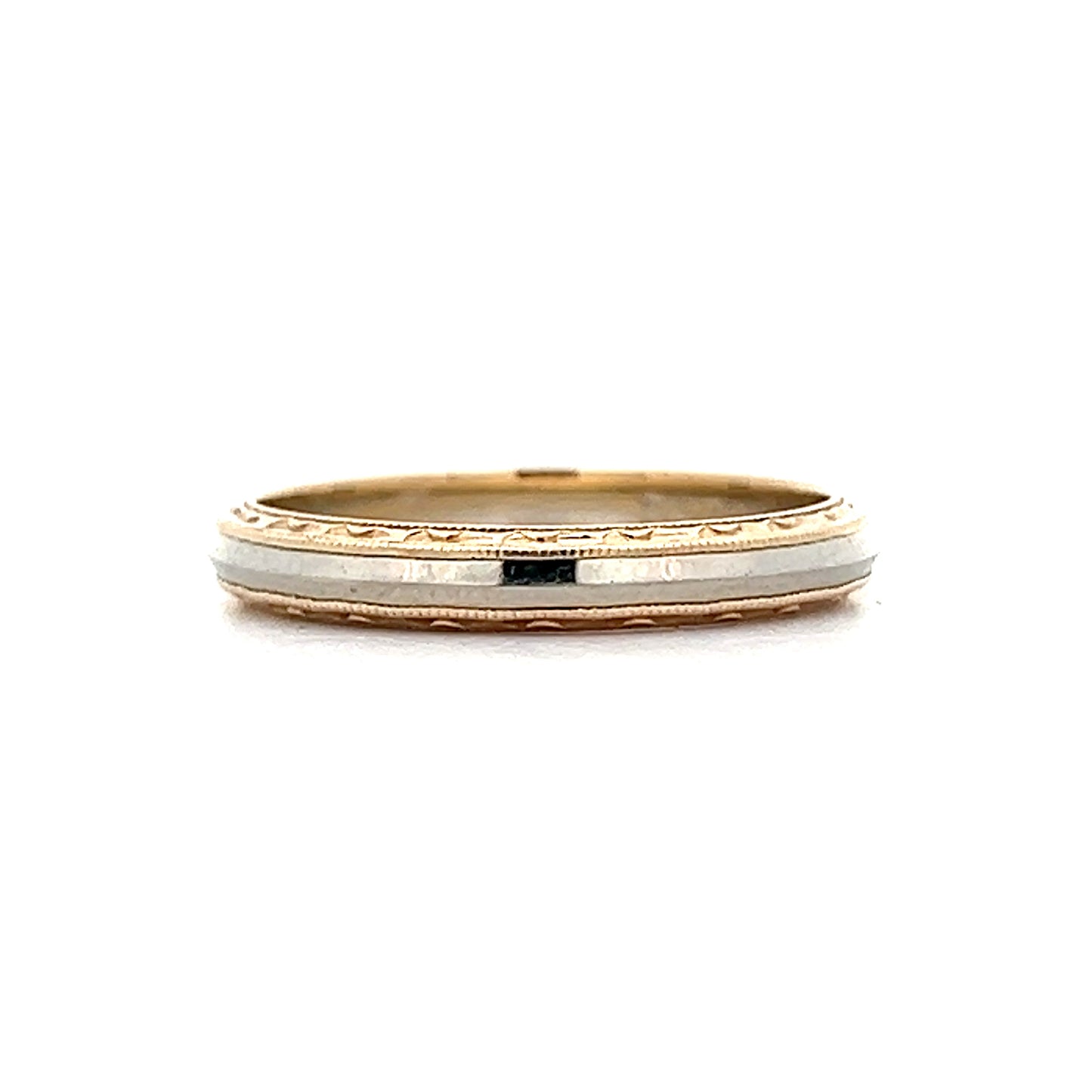 Vintage Retro Two-Tone Milgrain Wedding Band in 14k