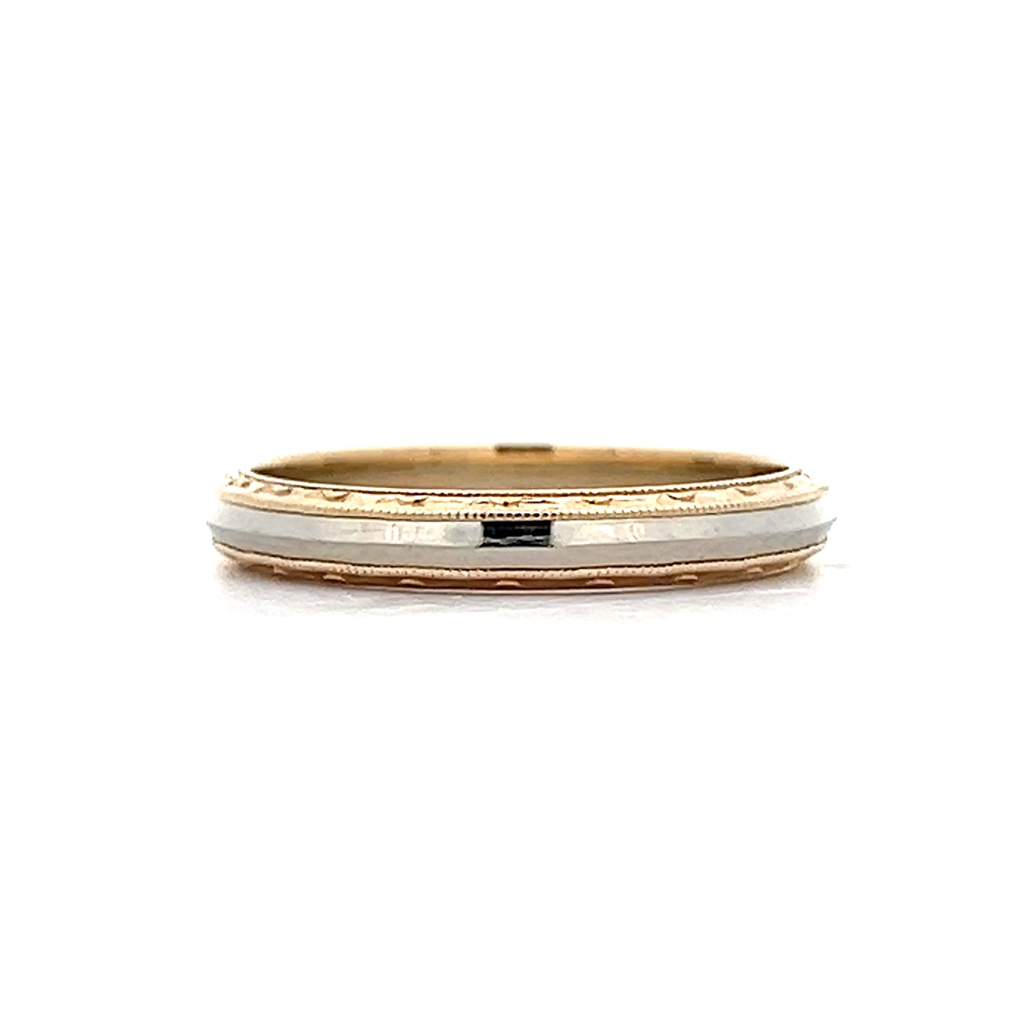 Vintage Retro Two-Tone Milgrain Wedding Band in 14k