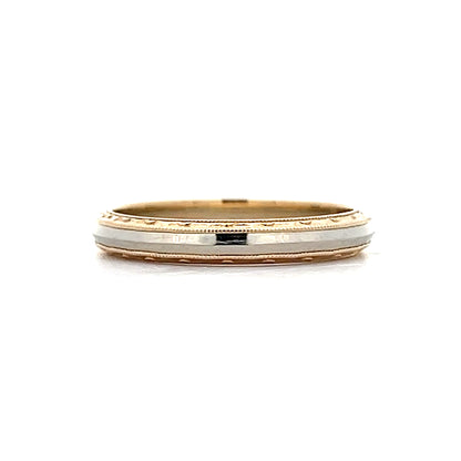 Vintage Retro Two-Tone Milgrain Wedding Band in 14k