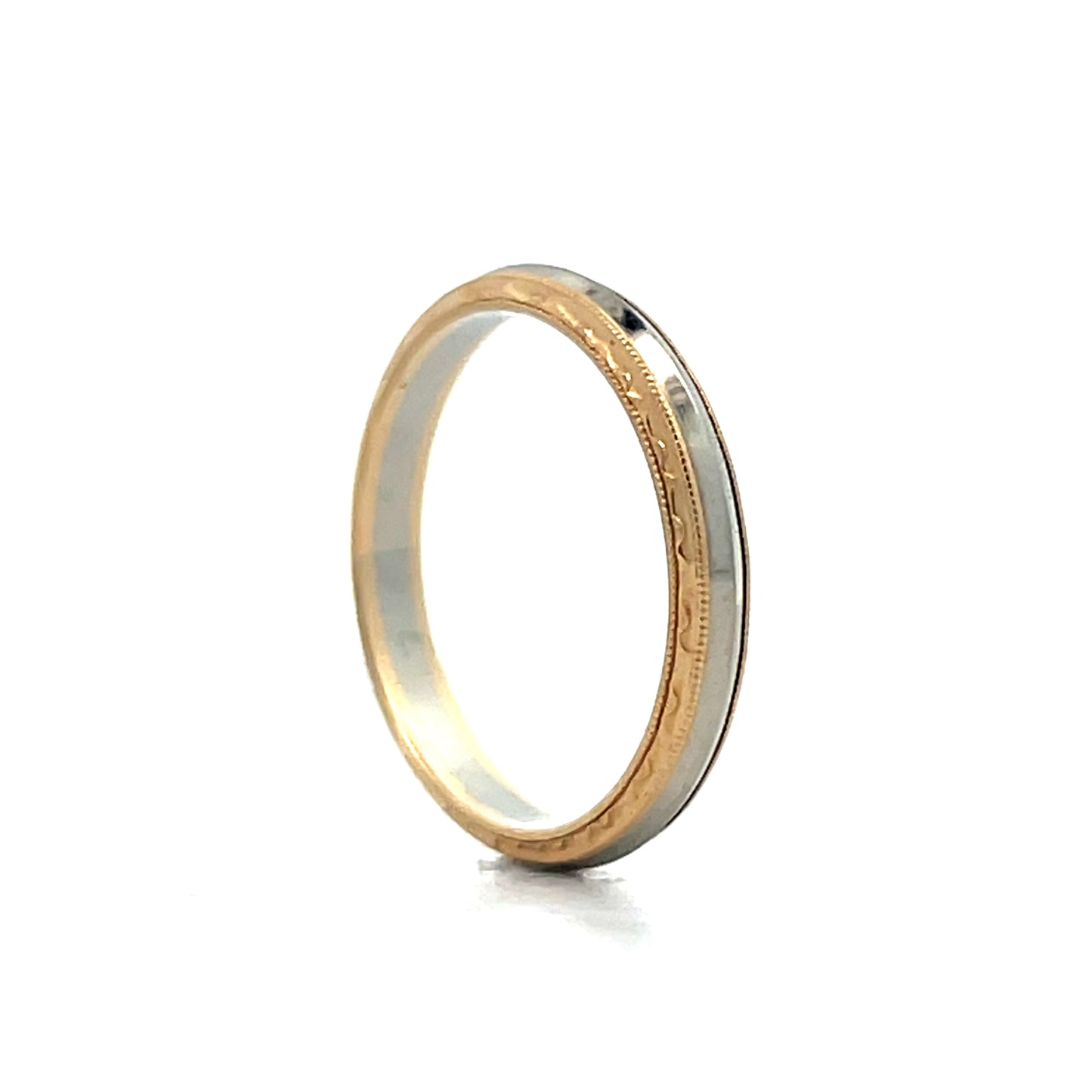 Vintage Retro Two-Tone Milgrain Wedding Band in 14k