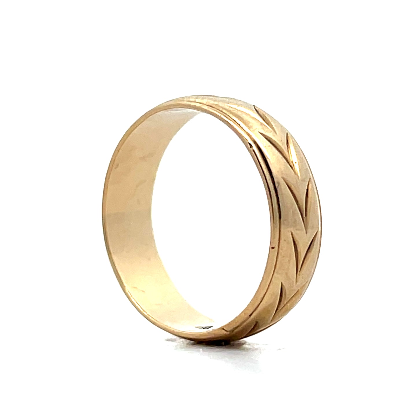 Mens Vintage Chevron Wedding Band in 10k