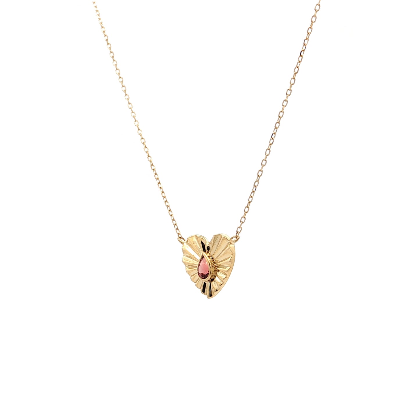 .10 Garnet Fluted Heart Pendant Necklace 14k