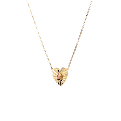 .10 Garnet Fluted Heart Pendant Necklace 14k