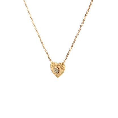 .02 Diamond Fluted Heart Pendant 18k Yellow Gold