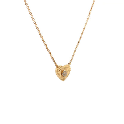 .02 Diamond Fluted Heart Pendant 18k Yellow Gold