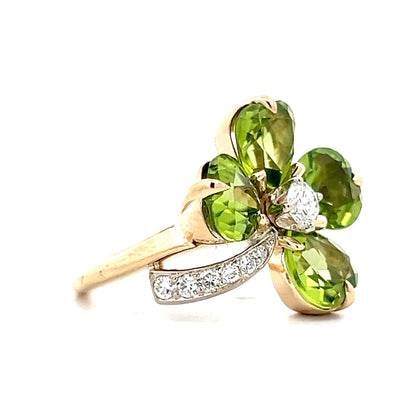 Peridot & Diamond Clover Cocktail Ring in 14k