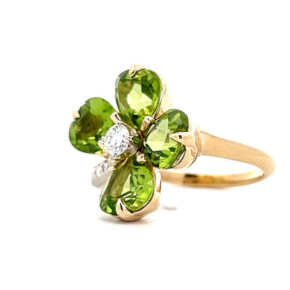Peridot & Diamond Clover Cocktail Ring in 14k