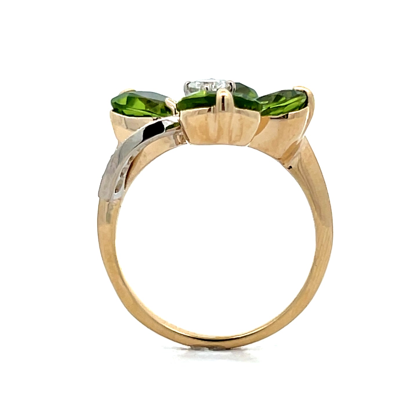 Peridot & Diamond Clover Cocktail Ring in 14k
