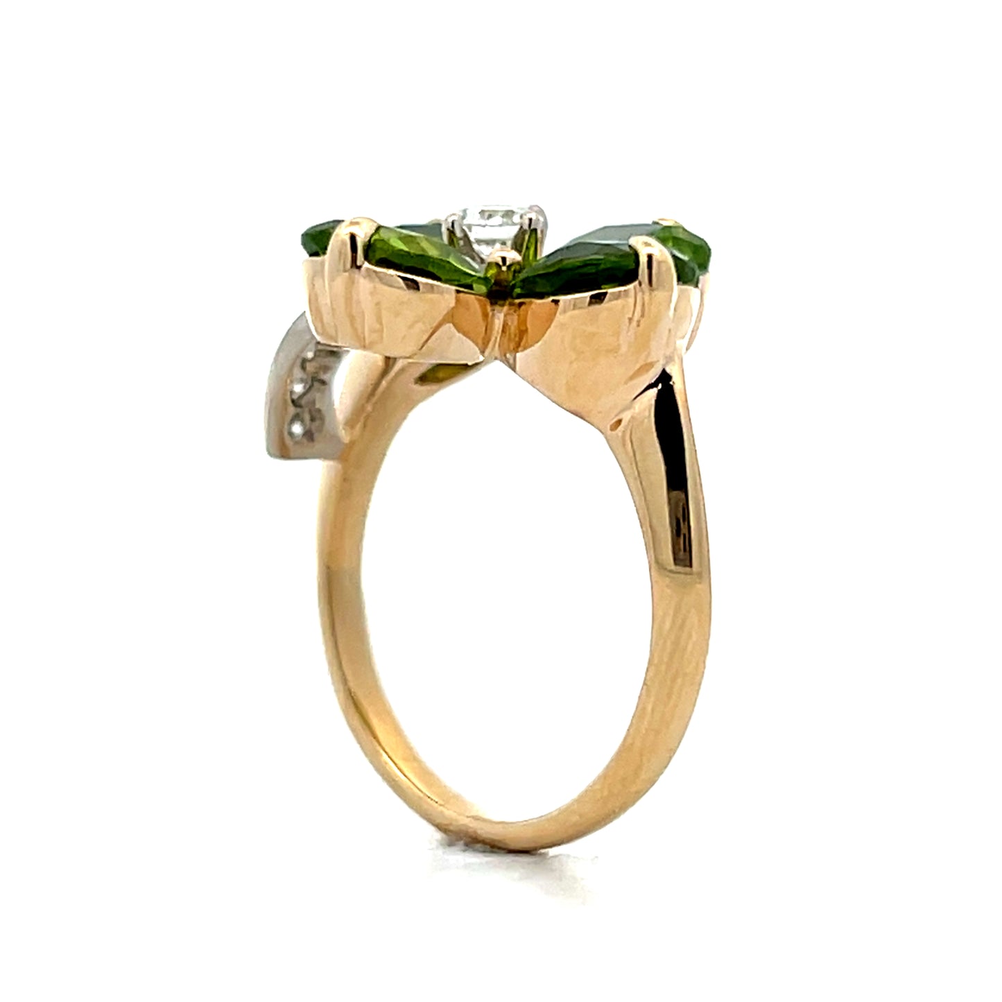 Peridot & Diamond Clover Cocktail Ring in 14k