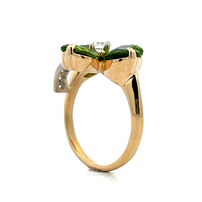 Peridot & Diamond Clover Cocktail Ring in 14k