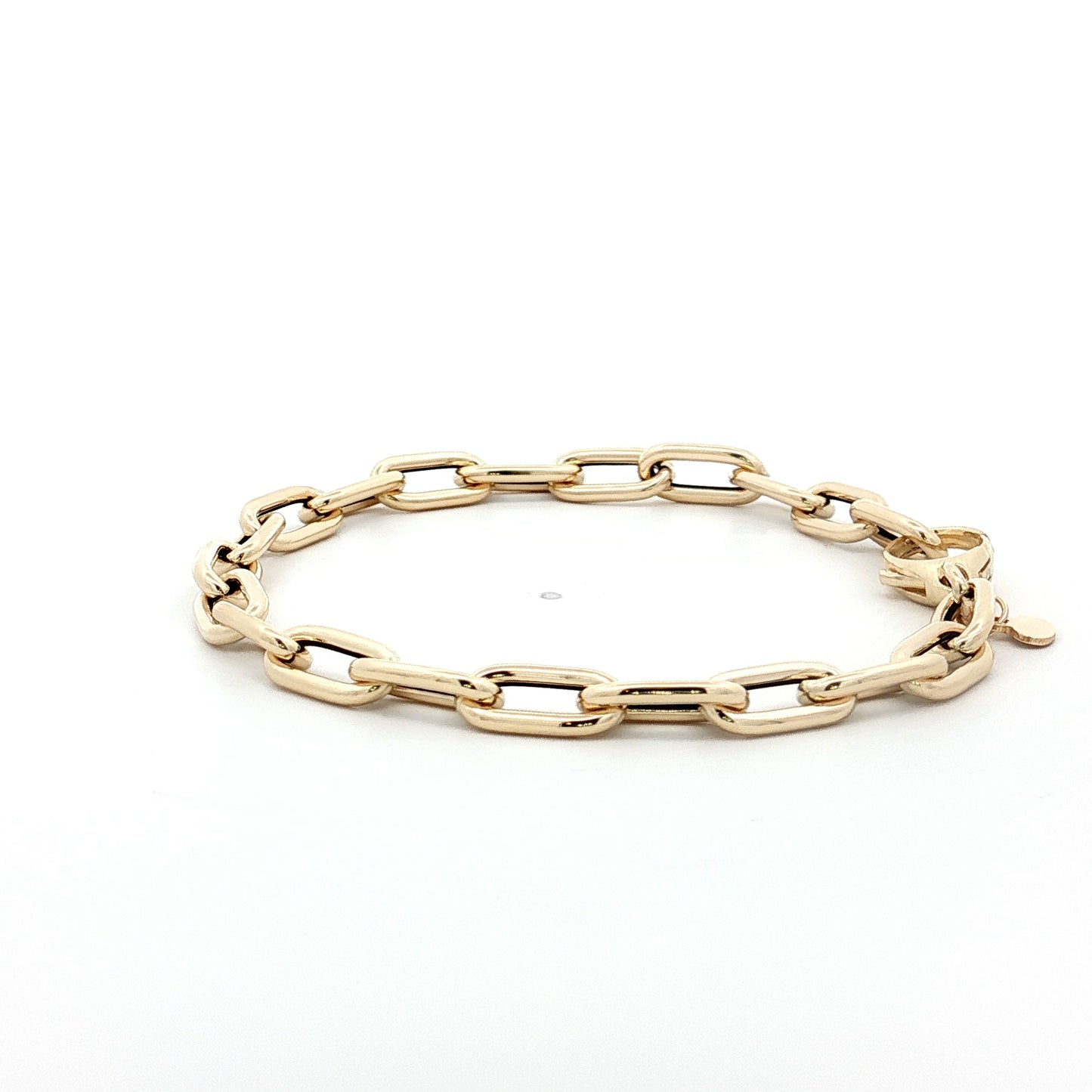 7" Elongated Oval Link Charm Bracelet 14k