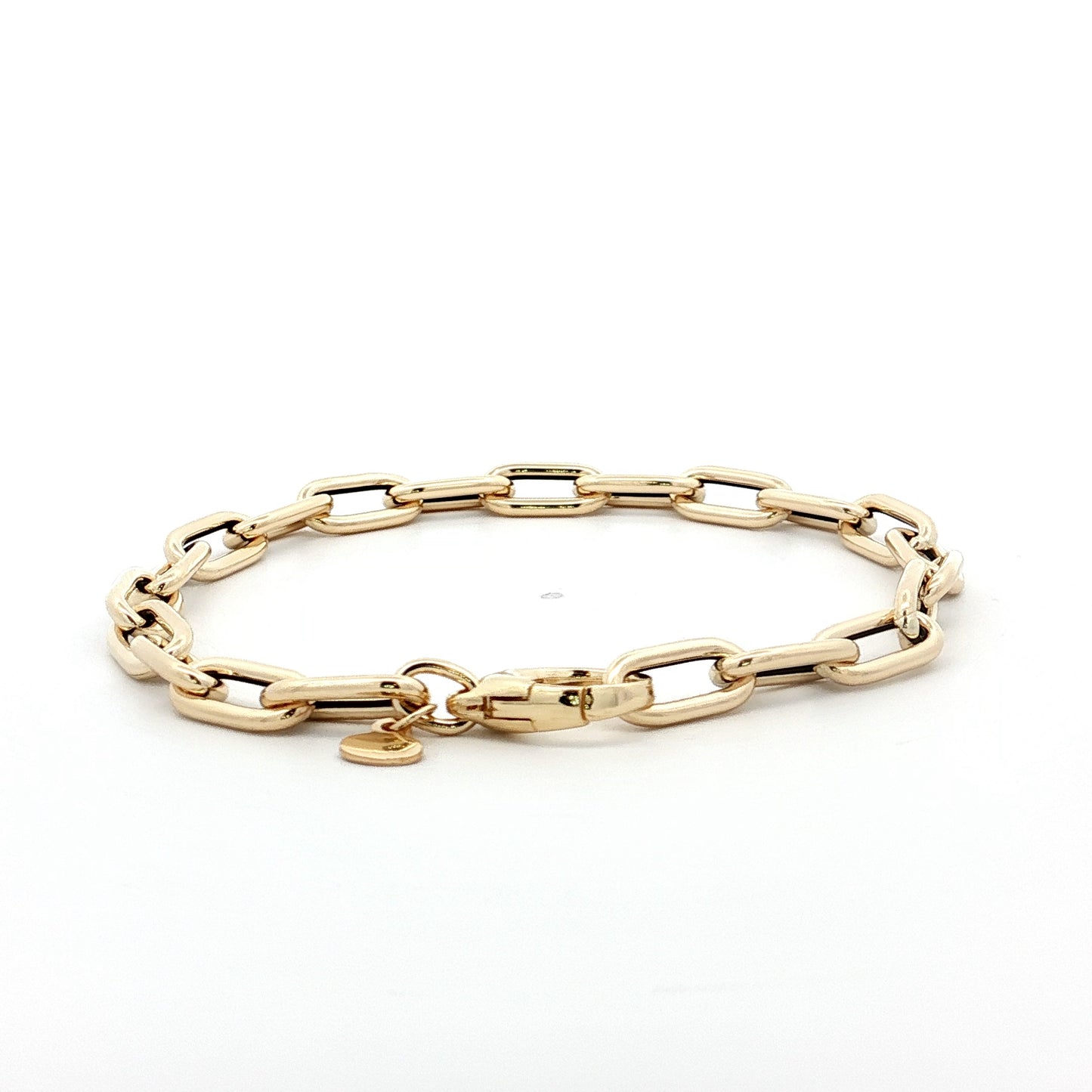 7" Elongated Oval Link Charm Bracelet 14k