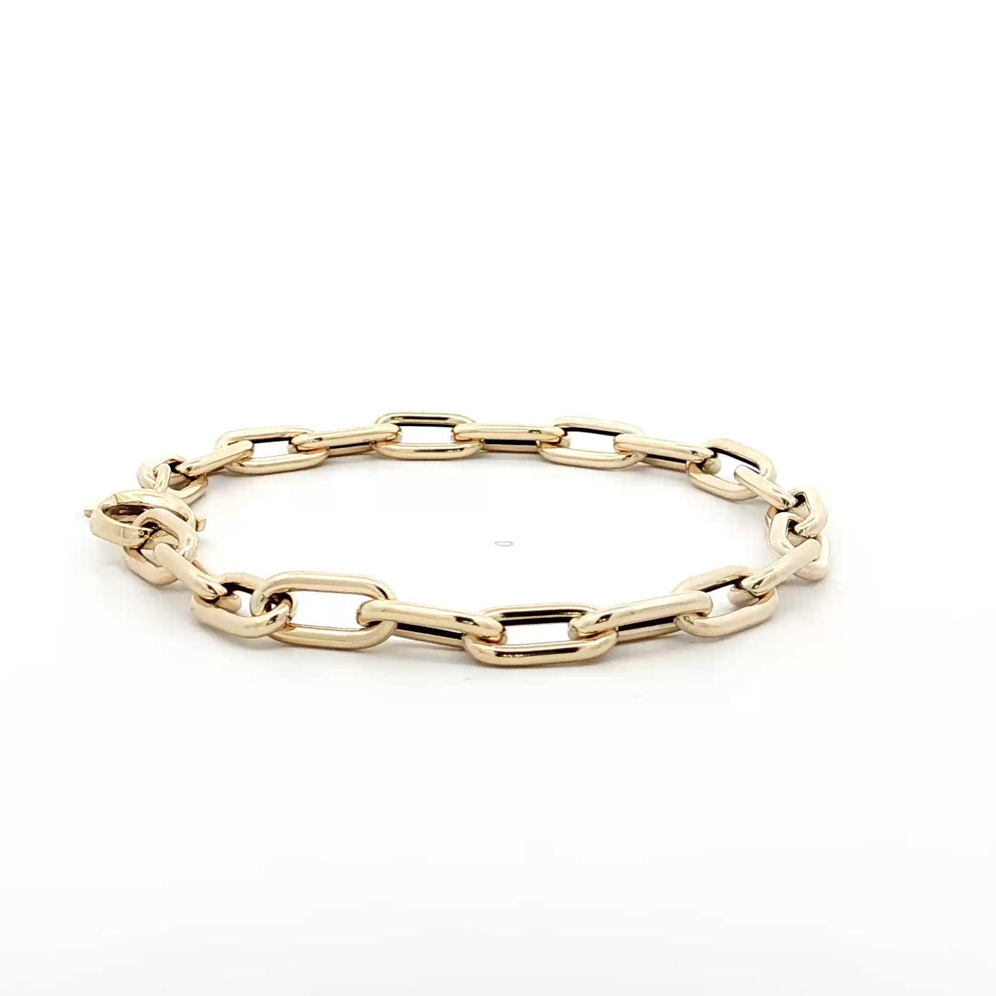 7" Elongated Oval Link Charm Bracelet 14k