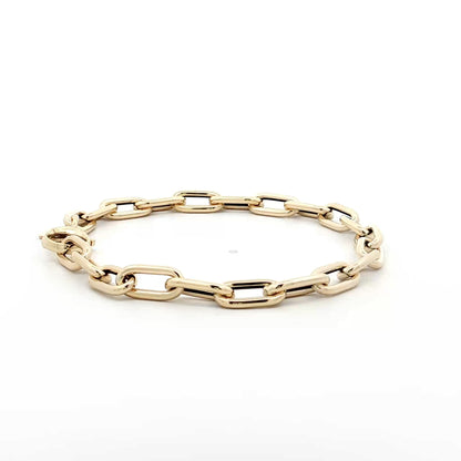 7" Elongated Oval Link Charm Bracelet 14k