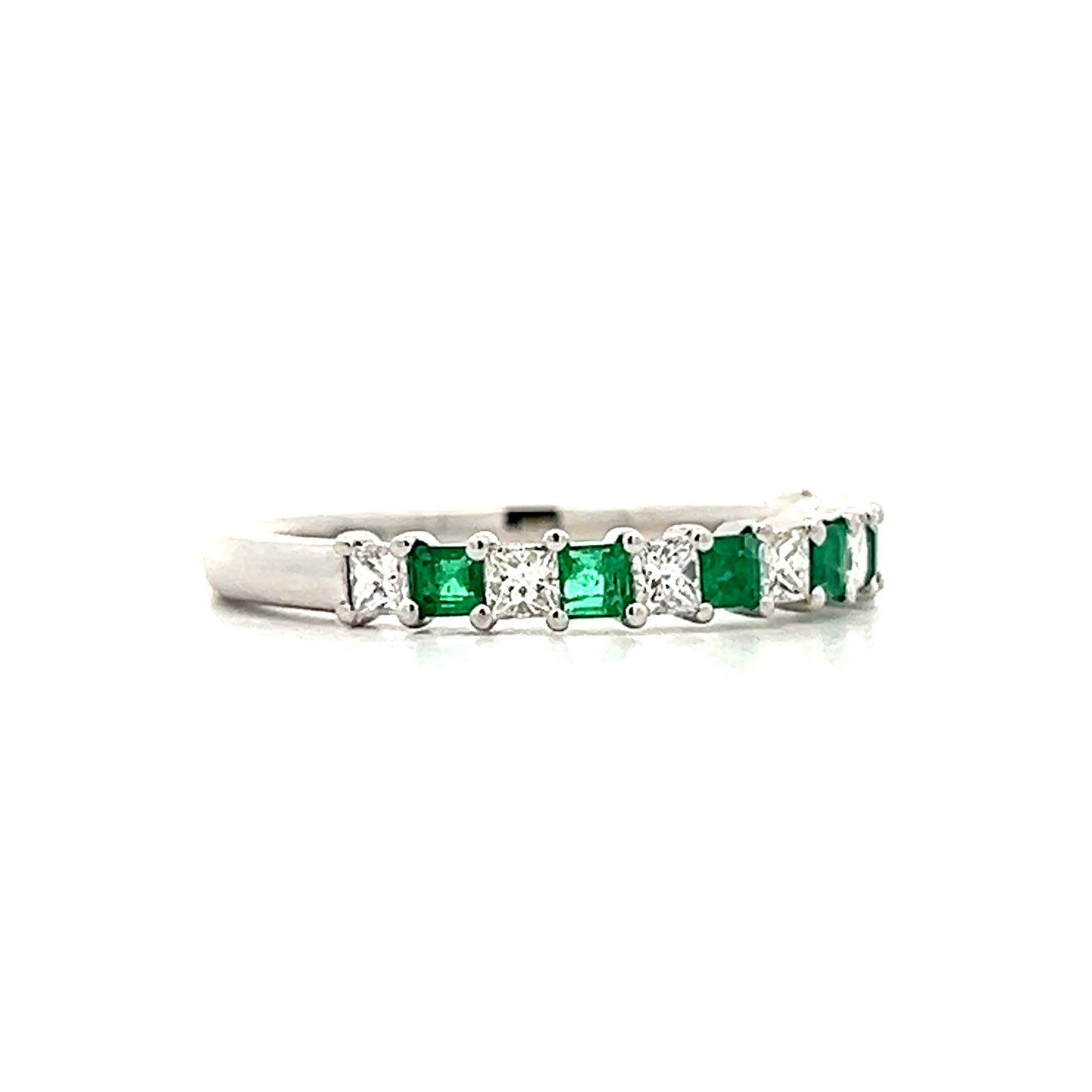 Emerald & Diamond Stacking Ring in 14k White Gold