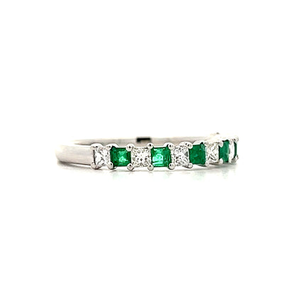 Emerald & Diamond Stacking Ring in 14k White Gold