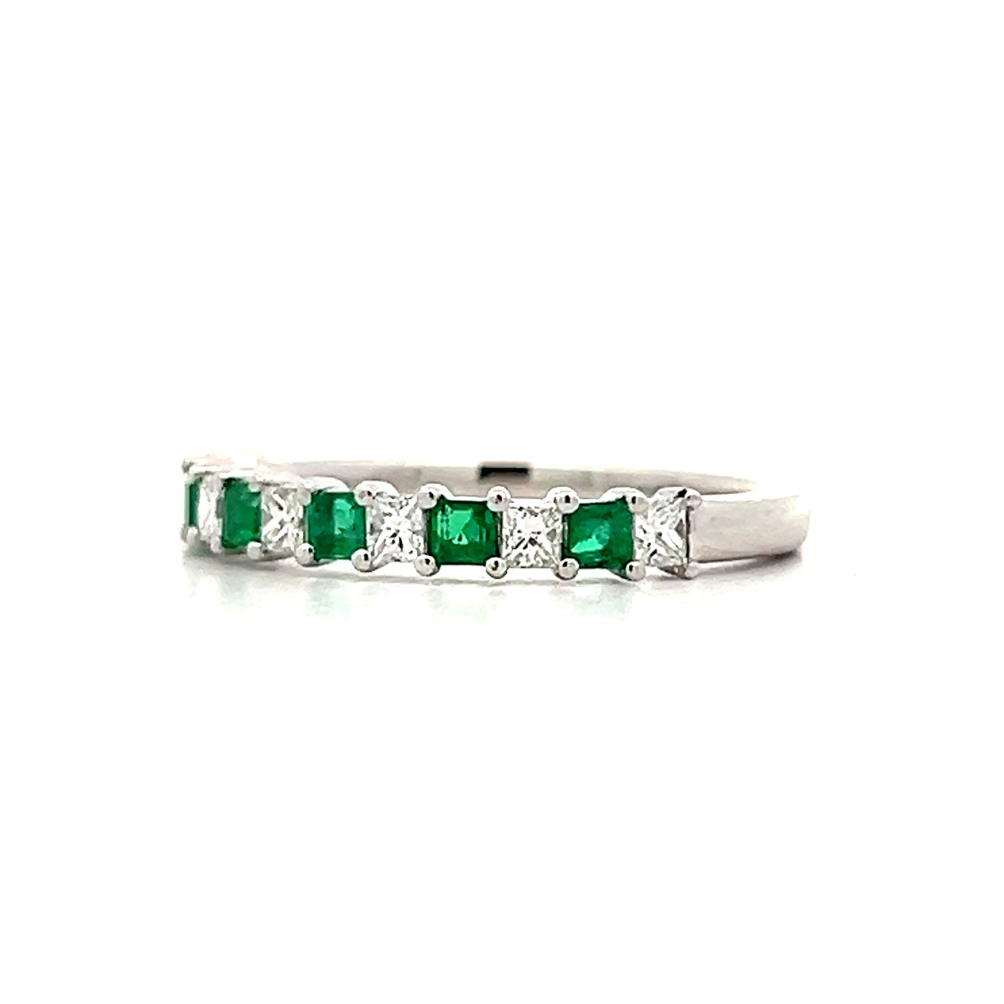 Emerald & Diamond Stacking Ring in 14k White Gold