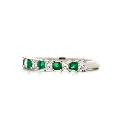 Emerald & Diamond Stacking Ring in 14k White Gold