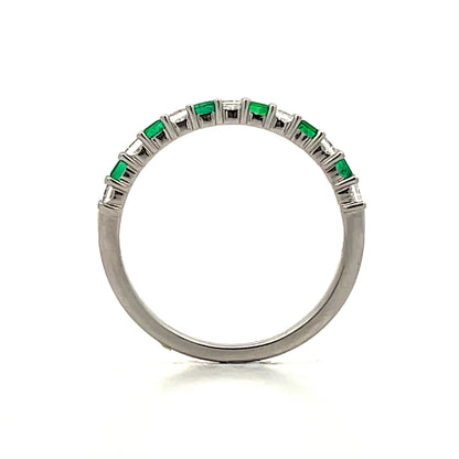 Emerald & Diamond Stacking Ring in 14k White Gold