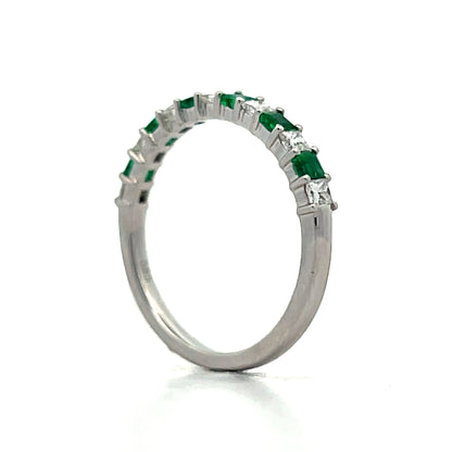 Emerald & Diamond Stacking Ring in 14k White Gold
