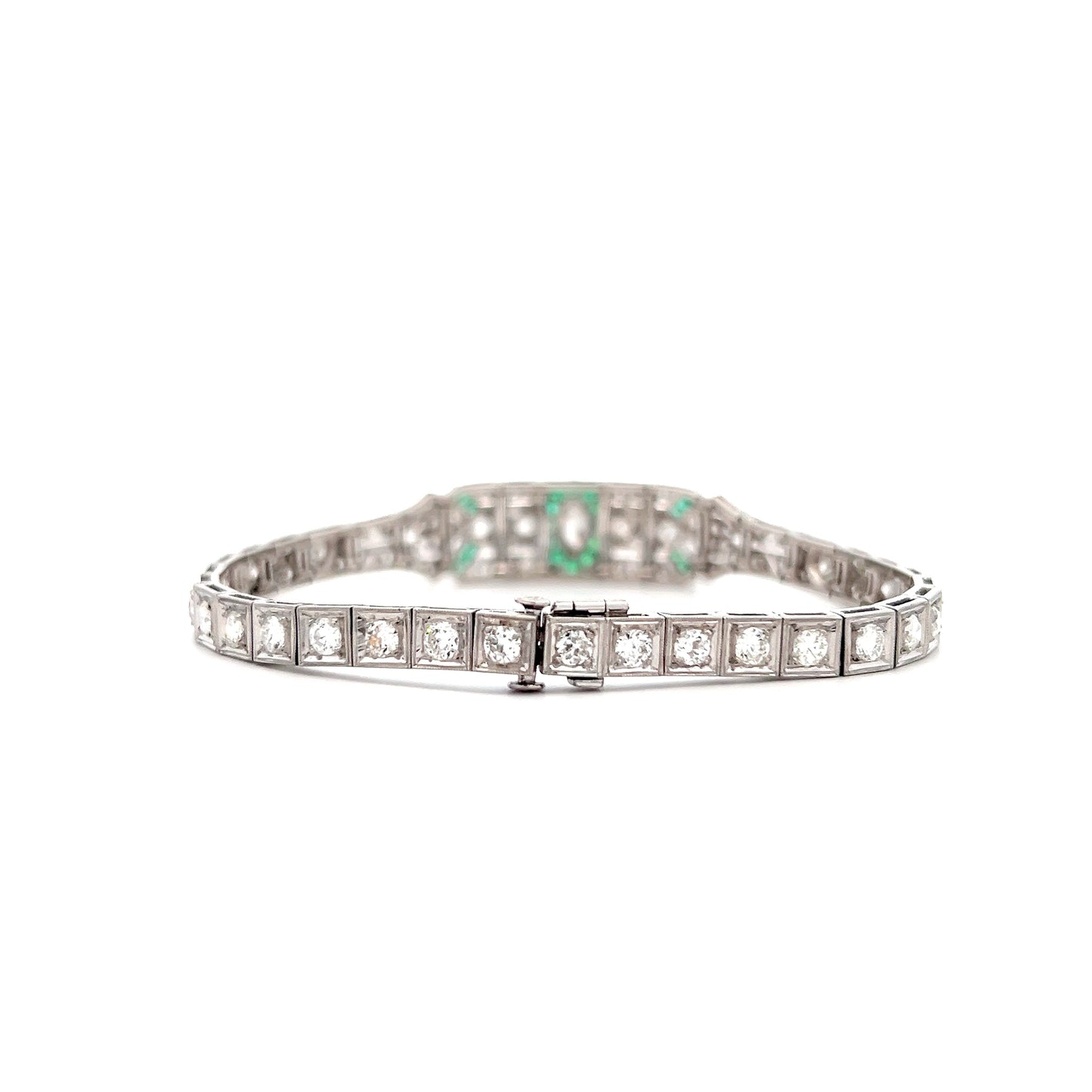 Vintage Art Deco Emerald & Diamond Bracelet in Platinum