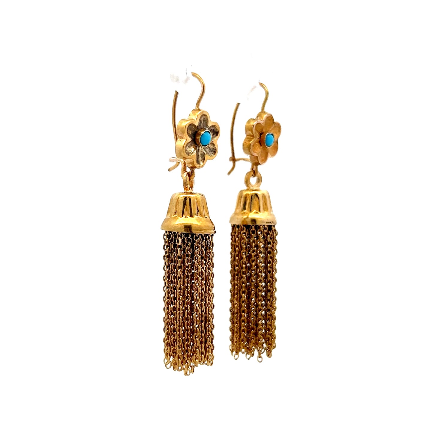 Vintage 1950's Turquoise Tassel Earrings in 14k