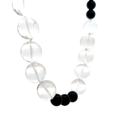 Onyx & Quartz Beaded Necklace in 14k Yellow Gold