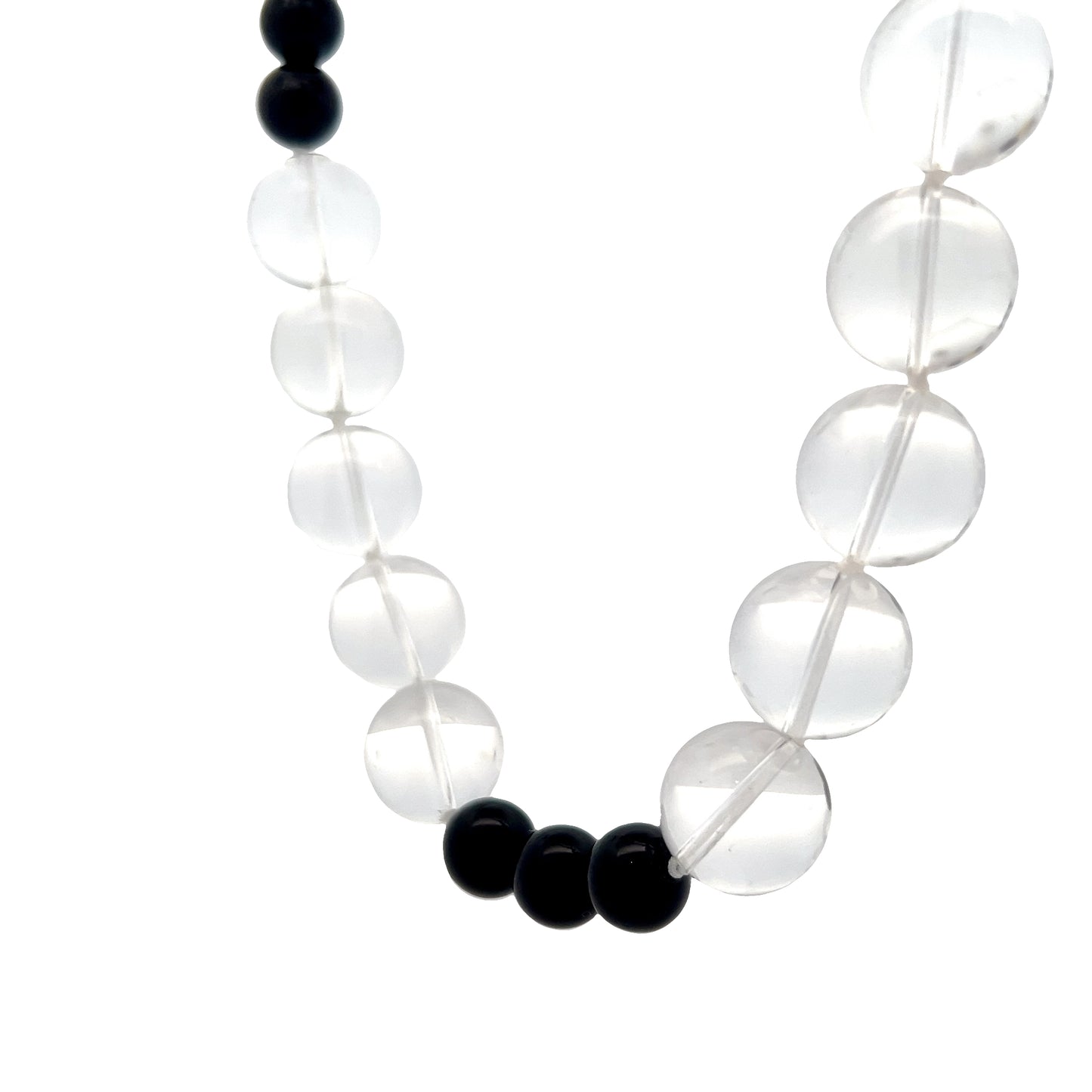 Onyx & Quartz Beaded Necklace in 14k Yellow Gold