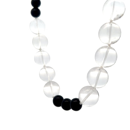 Onyx & Quartz Beaded Necklace in 14k Yellow Gold