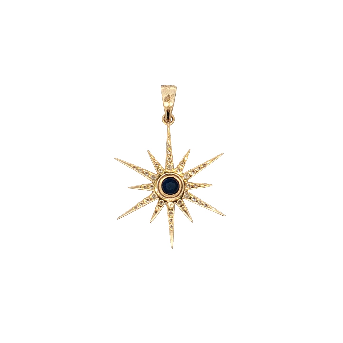 .29 Blue Sapphire Starburst Pendant 14k Yellow Gold