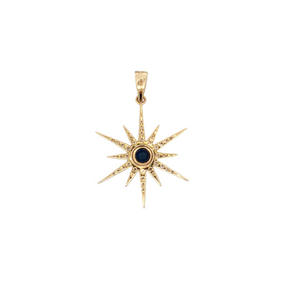 .29 Blue Sapphire Starburst Pendant 14k Yellow Gold