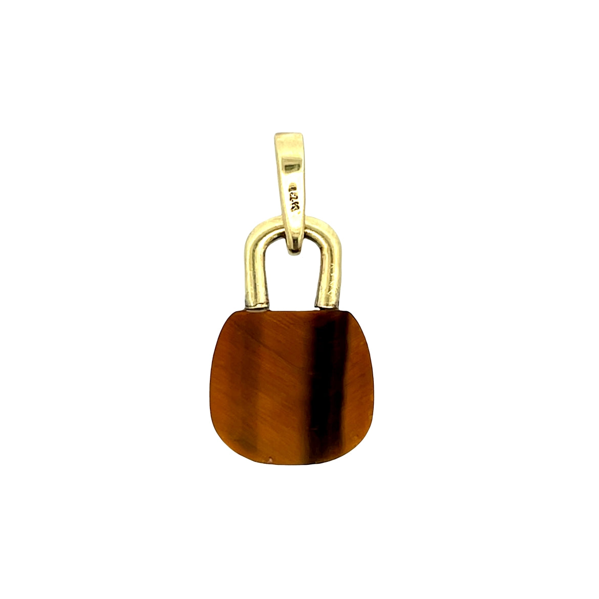 Tigers Eye Gold Lock Pendant in 14k Yellow Gold