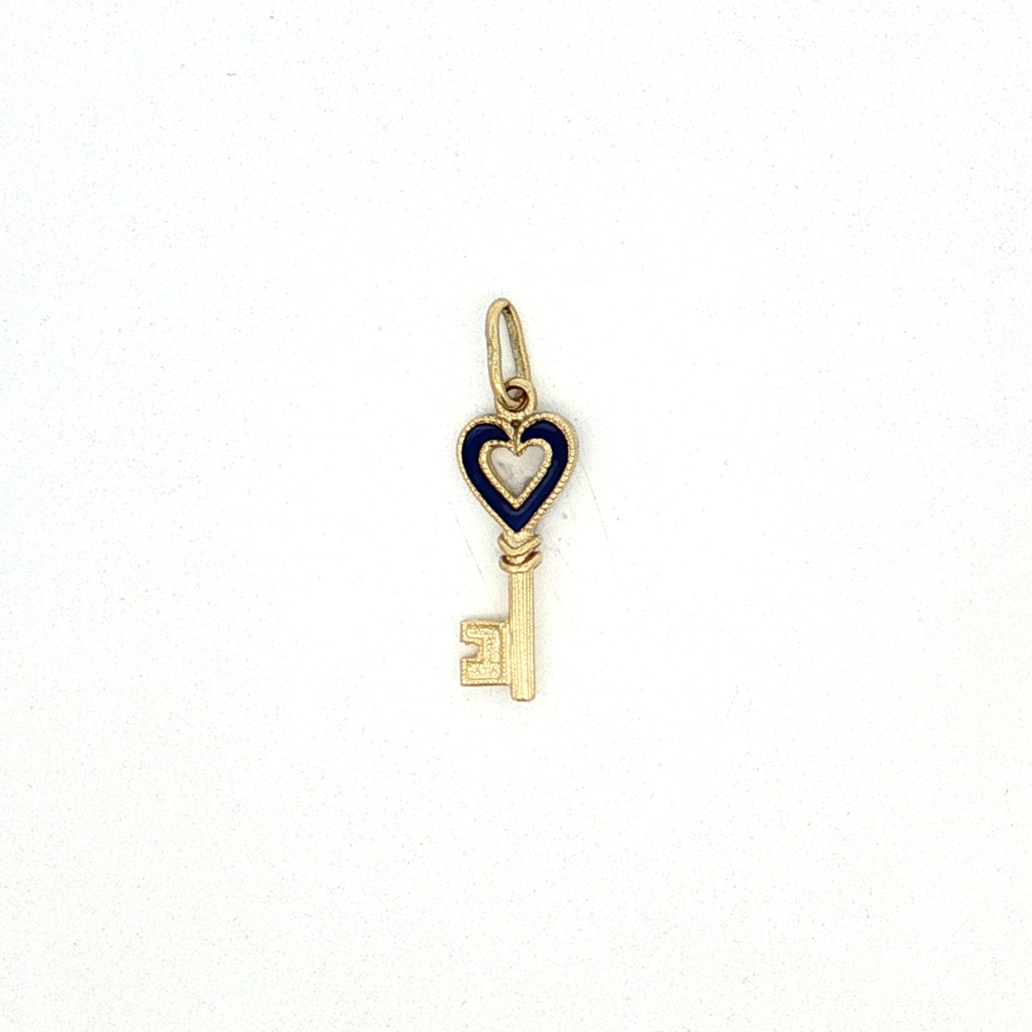 Blue Enamel Key Pendant in 14k Yellow Gold
