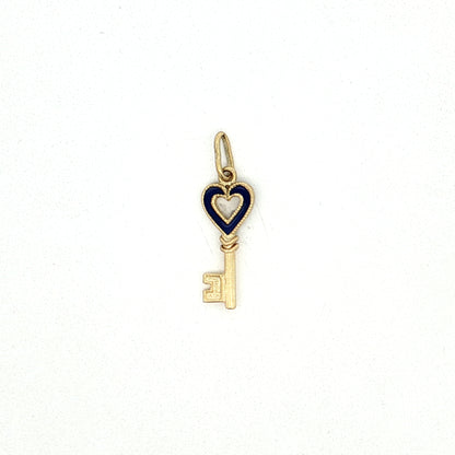 Blue Enamel Key Pendant in 14k Yellow Gold