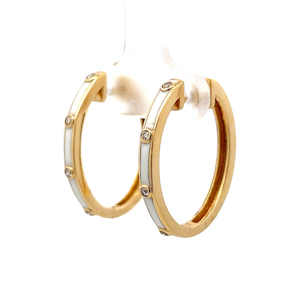 .10 White Enamel & Diamond Hoop Earrings in 14k