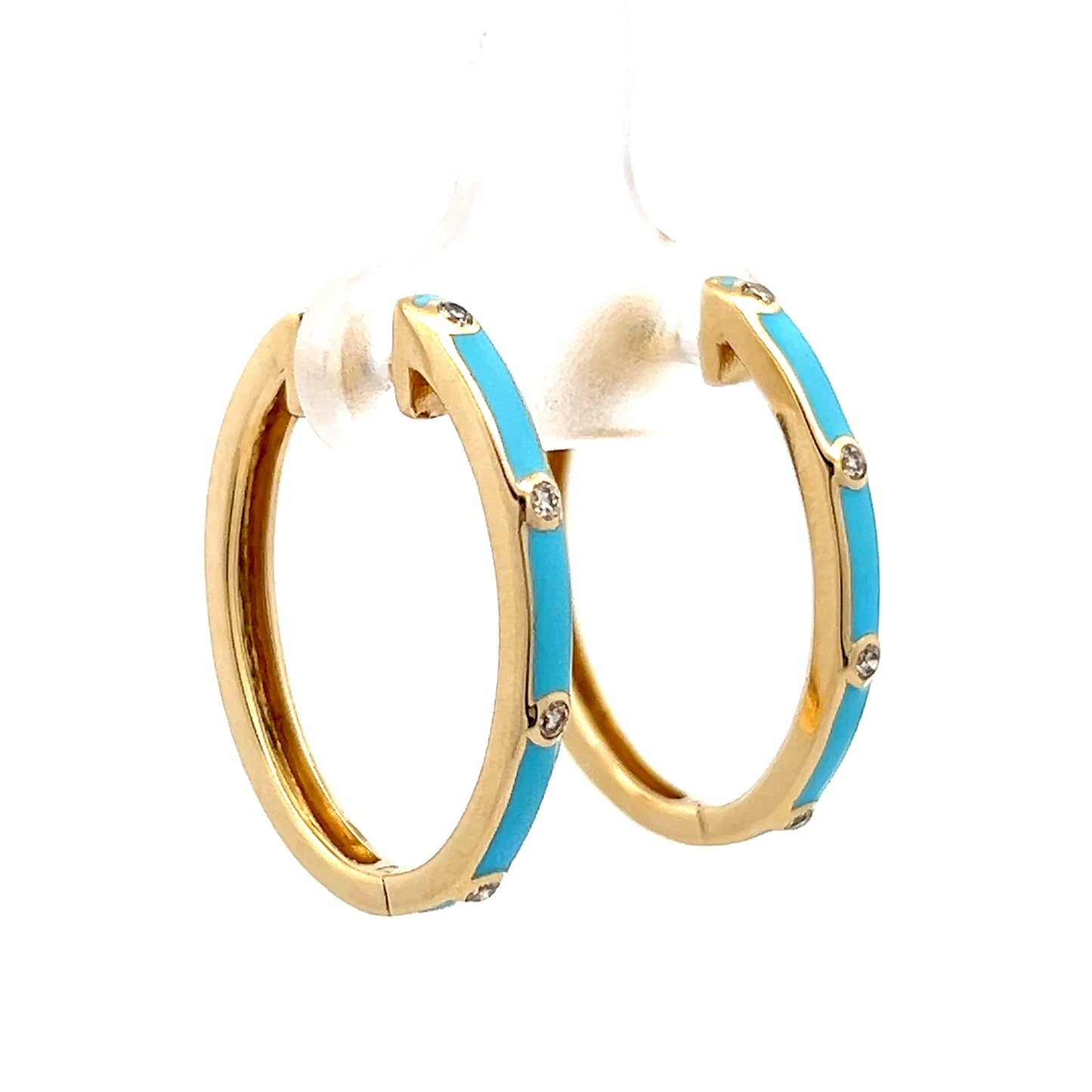 .10 Blue Enamel & Diamond Hoop Earrings in 14k