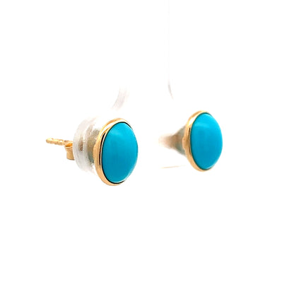 2.65 Cabochon Turquoise Stud Earrings in 14k