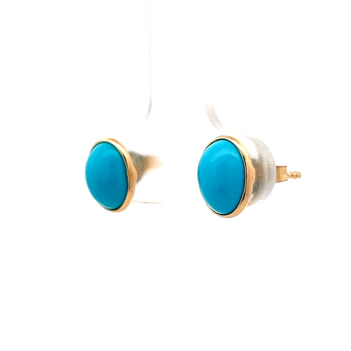 2.65 Cabochon Turquoise Stud Earrings in 14k