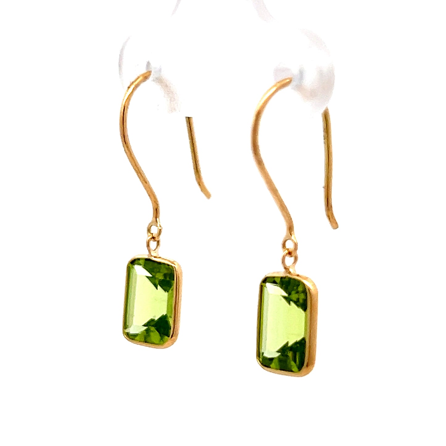 3.15 Emerald Cut Peridot Drop Earrings in 18k